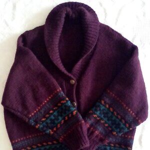 Women's  Wool Maroon Hand Knit Cardigan Size XL Cowichan Style